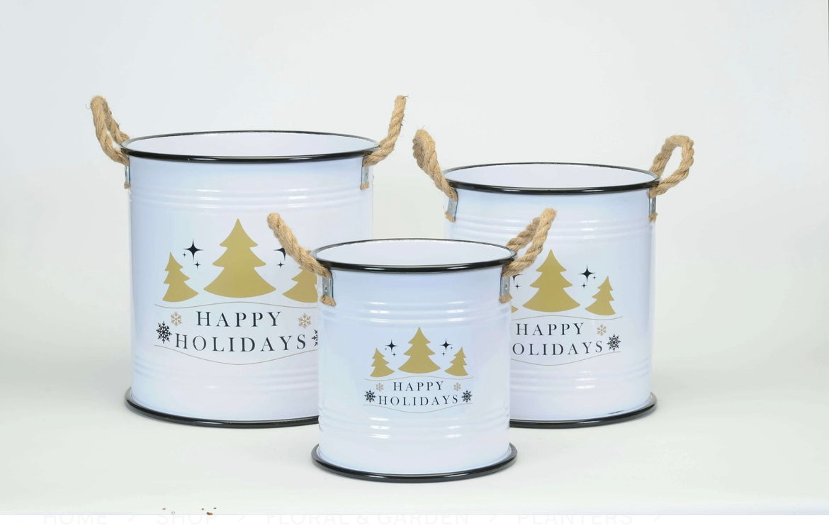 Round tubs set of 3 happy holidays