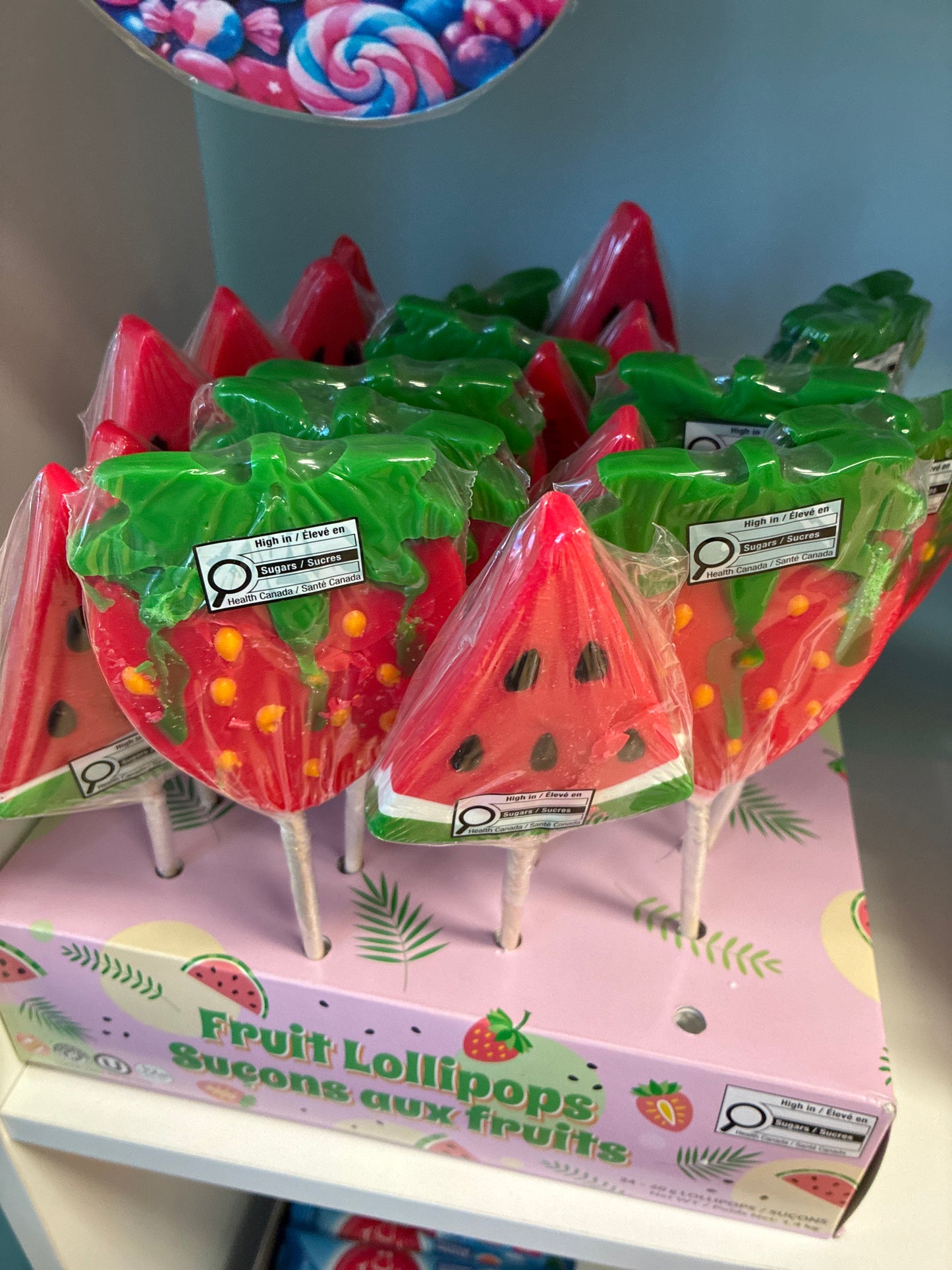 Fruit lollipop watermelon and strawberry