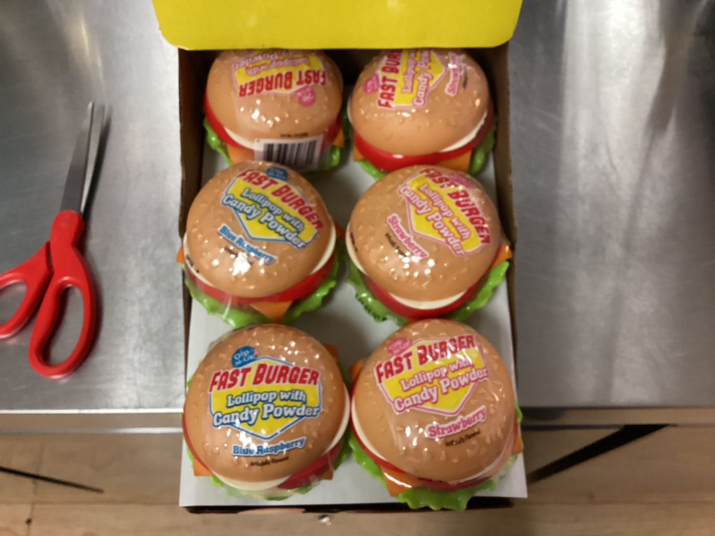Fast Burger Lollipop with Candy Powder Strawberry and Blue Raspberry